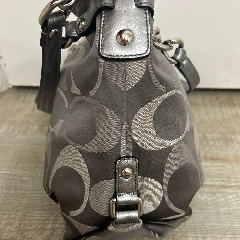 Y2K Coach Brooke Op Art Logo Mania Slouchy Hobo Bag Gray/Brown Metallic F17673 - Picture 8 of 16